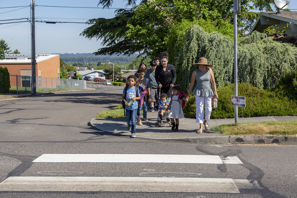 people crossing the street