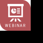 red background white text and white projector image with the word WEBINAR