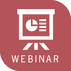 red background with white projector screen logo and text that reads webinar