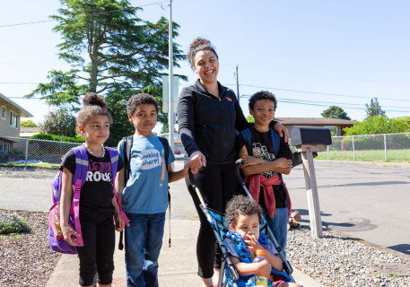 family going to school