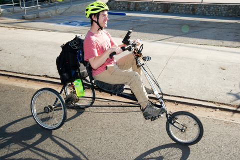 student on recumbent bike student on recumbent bike