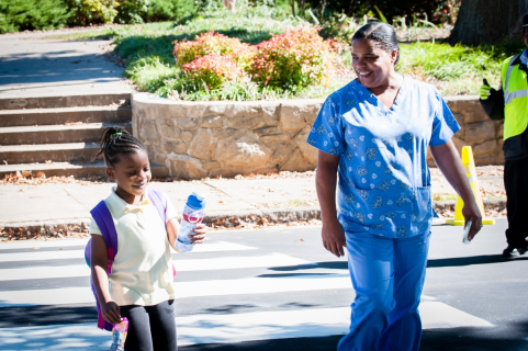 mother and daughter walking