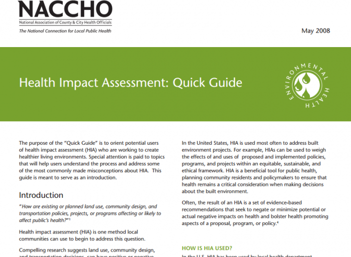 Health Impact Assessment: Quick Guide | Safe Routes Partnership