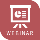 white projector logo on red background with text webinar